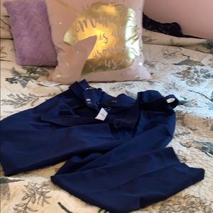 NWT WHBM Blue Paperbag Waist Ankle Pant sz 10S